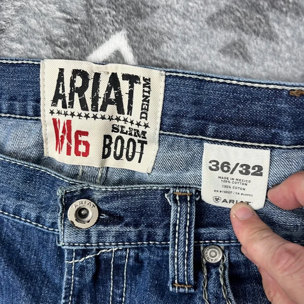 Ariat M6 Slim Boot Jeans 36x32 Mens Med Wash 100% Cotton Denim Pocket Embroidery